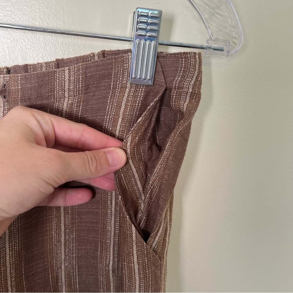 Pendleton Women’s Linen Blend Brown Tie Front Pants Straight Leg Flowy Petite 4 - Picture 3 of 8